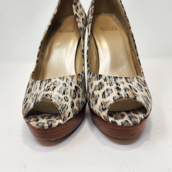 Stuart Weitzman Animal Print Leather Stiletto Peep Toes Heels Pumps Size 7.5 M - Picture 4 of 9